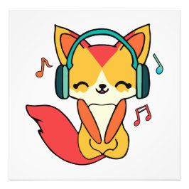 Fijne vos met hoofdtelefoons die naar muziek luist foto afdruk