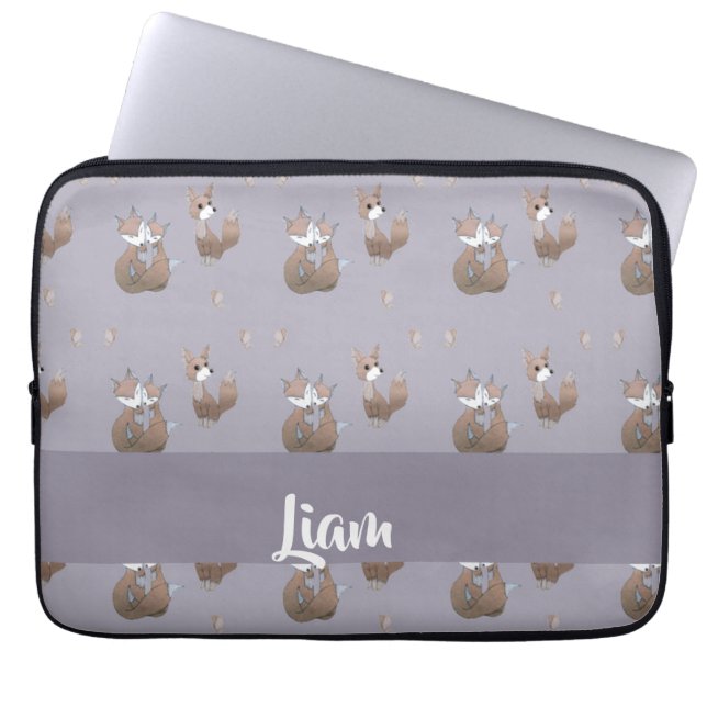 Fijne vossen op grijs laptop sleeve (Voorkant)