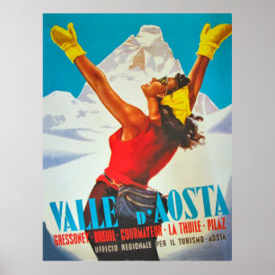 Fijne vrouw op Aosta Valley, Italië. Vintage Poster