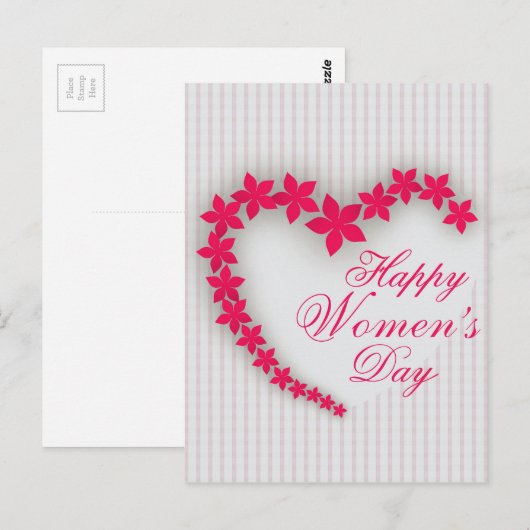 Fijne vrouwendag met bloem hart briefkaart (Voorkant / Achterkant)