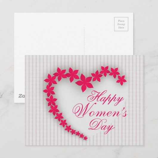 Fijne vrouwendag met bloem hart briefkaart (Voorkant / Achterkant)