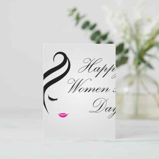 Fijne vrouwtjes dagkaart met gezicht van een dame briefkaart (Staand voorkant)