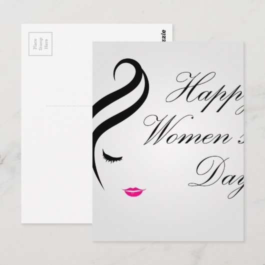 Fijne vrouwtjes dagkaart met gezicht van een dame briefkaart (Voorkant / Achterkant)