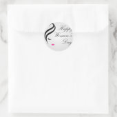 Fijne vrouwtjes dagkaart met gezicht van een dame ronde sticker (Tas)