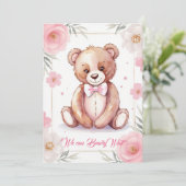 Fijne waterverf beer met een boog in rozen kaart (Staand voorkant)