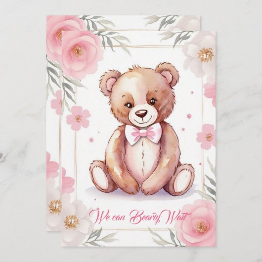 Fijne waterverf beer met een boog in rozen kaart (Voorkant / Achterkant)