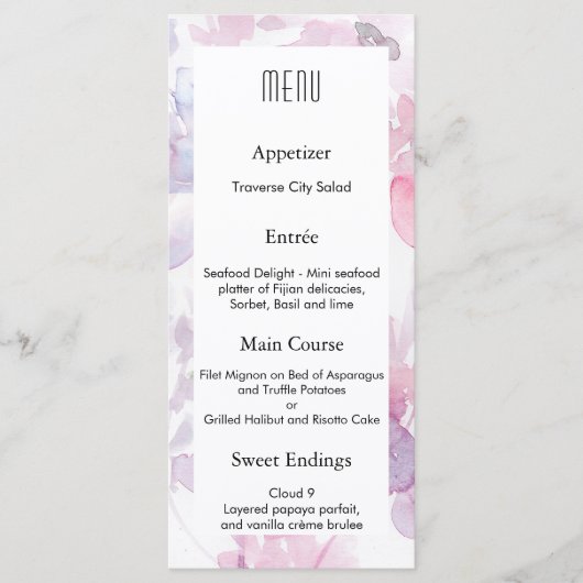 Fijne Waterverf Bloemen Bruiloft Design MENU (Voorkant)