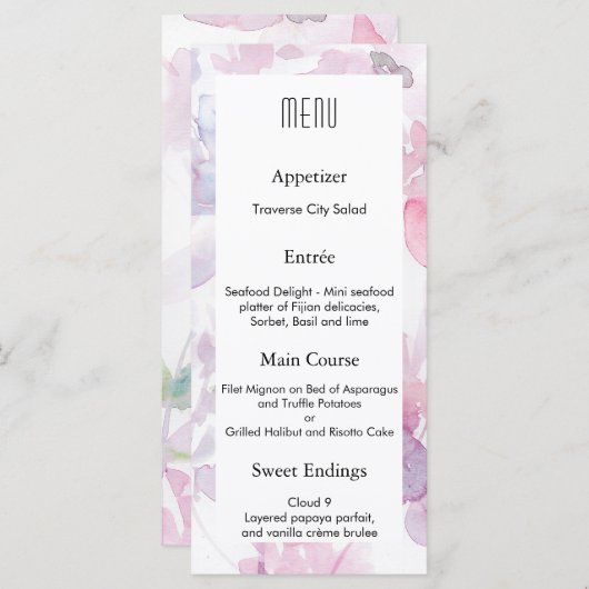 Fijne Waterverf Bloemen Bruiloft Ontwerp MENU (Voorkant / Achterkant)