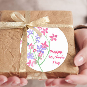 Fijne Waterverf bloemen - Fijne Moederdag Ronde Sticker