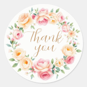 Fijne waterverf bloemenframe bedankt ronde sticker