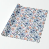 Fijne waterverf bloemenmotief in pastelkleur cadeaupapier (Uitgerold)