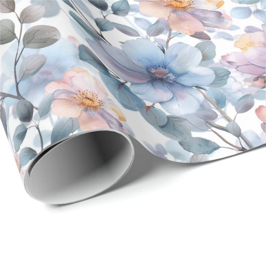 Fijne waterverf bloemenmotief in pastelkleur cadeaupapier (Rol Hoek)