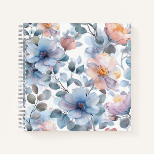 Fijne waterverf bloemenmotief in pastelkleur notitieboek