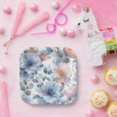 Fijne waterverf bloemenmotief in pastelkleur papieren bordje (Feest)