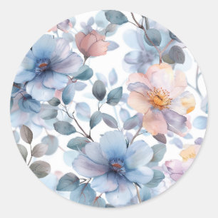 Fijne waterverf bloemenmotief in pastelkleur ronde sticker