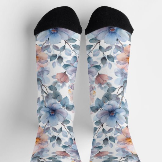 Fijne waterverf bloemenmotief in pastelkleur sokken (Top)