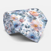 Fijne waterverf bloemenmotief in pastelkleur stropdas (Opgerold)