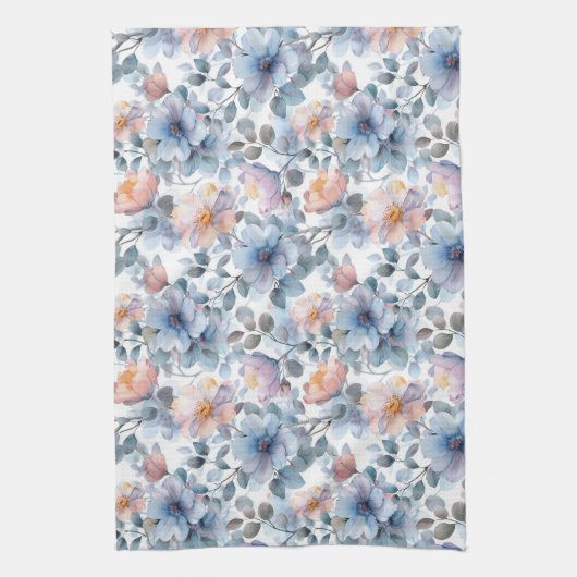 Fijne waterverf bloemenmotief in pastelkleur theedoek (Verticaal)