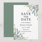 Fijne Waterverf Botanische Greenery Sage Green Save The Date (Voorkant / Achterkant)