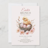 Fijne Waterverf Easter Nest Egg & Chick Brunch Kaart (Voorkant)