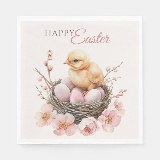 Fijne Waterverf Easter Nest Egg & Chick Brunch Servet (Voorkant)