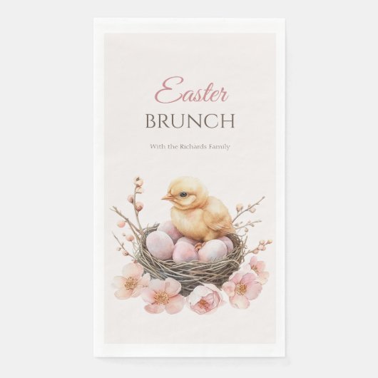 Fijne Waterverf Easter Nest Egg & Chick Brunch Servet (Voorkant)