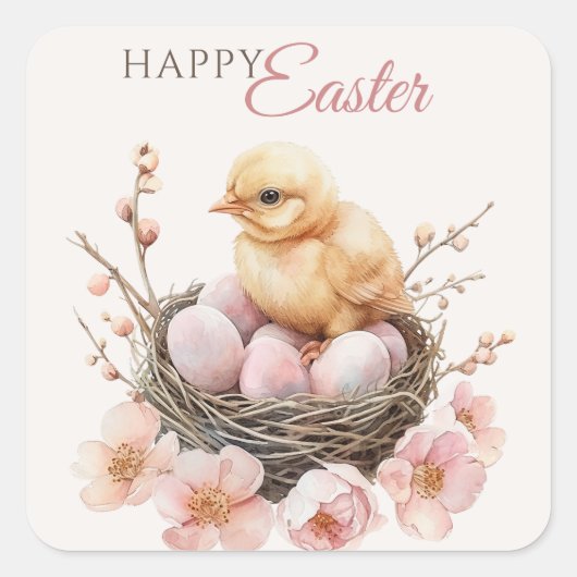 Fijne Waterverf Easter Nest Egg & Chick Brunch Vierkante Sticker (Voorkant)