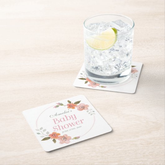 Fijne Waterverf Floral Baby shower Kartonnen Onderzetters (Insitu)