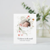 Fijne Waterverf Floral Birth kondiging Briefkaart (Staand voorkant)