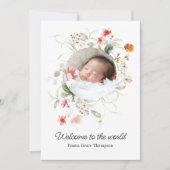 Fijne Waterverf Floral Birth kondiging Kaart (Voorkant)