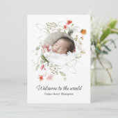 Fijne Waterverf Floral Birth kondiging Kaart (Staand voorkant)