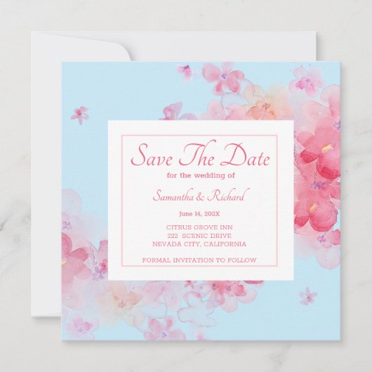 Fijne Waterverf Floral Blue Save The Date (Voorkant)