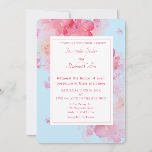 Fijne Waterverf Floral Blue Wedding Kaart (Voorkant)