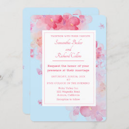 Fijne Waterverf Floral Blue Wedding Kaart