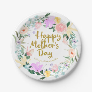 Fijne Waterverf Floral Happy Mothers Day Papieren Bordje