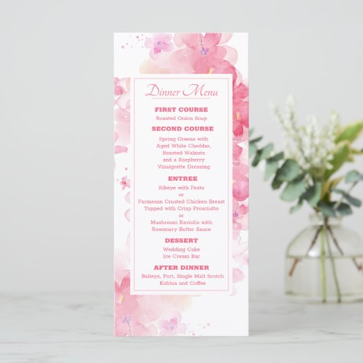 Fijne Waterverf Floral Wedding Menu (Staand voorkant)