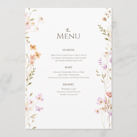 Fijne Waterverf Floral Wedding Menu (Voorkant)