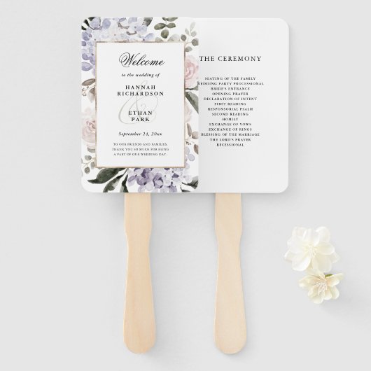 Fijne Waterverf Hydrangea Floral | Weddenschap Handwaaier (Voorkant en achterkant)