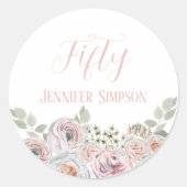 Fijne waterverf in bleek roze "Fifty" Ronde Sticker (Voorkant)