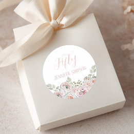 Fijne waterverf in bleek roze "Fifty" Ronde Sticker