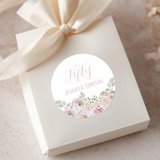 Fijne waterverf in bleek roze "Fifty" Ronde Sticker
