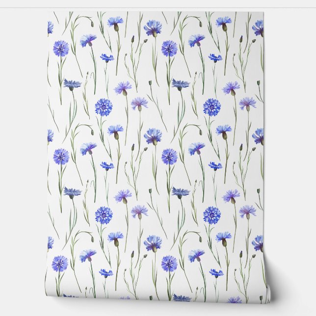 Fijne Waterverf korenbloemen Behang (Afrollen)