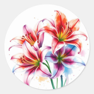 Fijne Waterverf lelies met witte fade Ronde Sticker