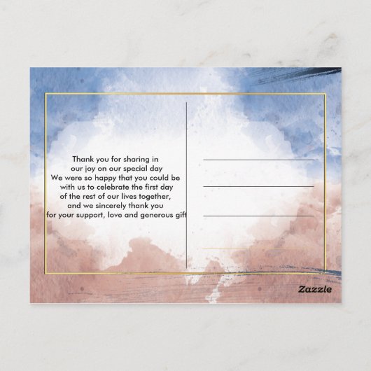 Fijne waterverf op golven Dank je Post Briefkaart (Achterkant)