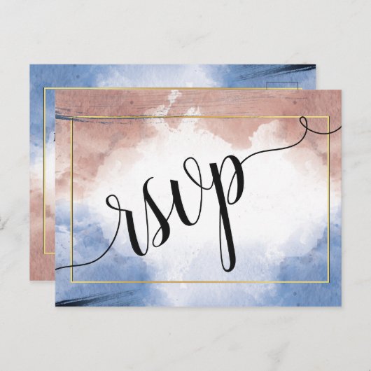 Fijne waterverf op golven rsvp-uitvinding uitnodiging briefkaart (Voorkant / Achterkant)