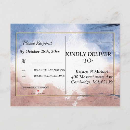 Fijne waterverf op golven rsvp-uitvinding uitnodiging briefkaart (Achterkant)