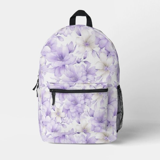 Fijne Waterverf Paarse Bloemen Bedrukte Rugzak (Voorkant)