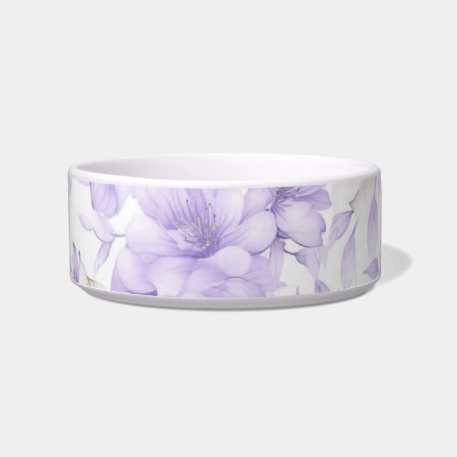 Fijne Waterverf Paarse Bloemen Voerbakje (Voorkant)