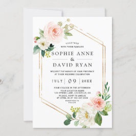 Fijne Waterverf Pink White Floral Gold Wedding Kaart