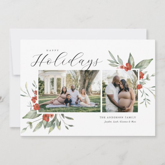 Fijne Waterverf Prettige feestdagen Floral Feestdagenkaart (Voorkant)